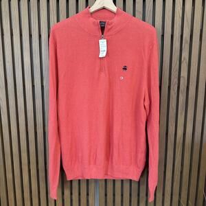 Brooks Brothers 346 Linen Blend Salmon 1/4 Zip Pullover Sweater Mens Size XL NWT